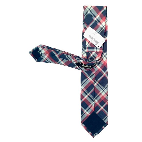 NEW Handsome Neiman Marcus Cotton Tie!Red Blue & White PlaidMade in USA